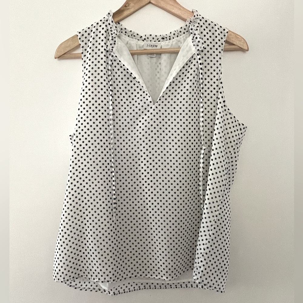 J. Crew White with Black Polka Dots Blouse- Size M